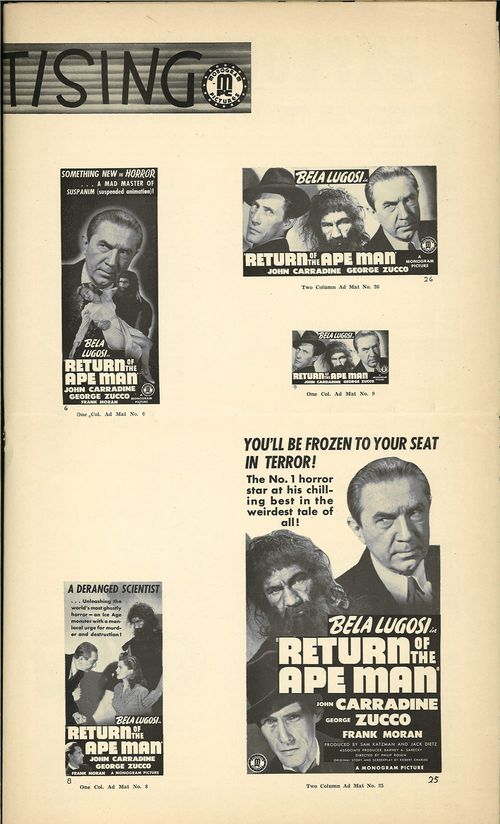 return of the ape man pressbook bela lugosi