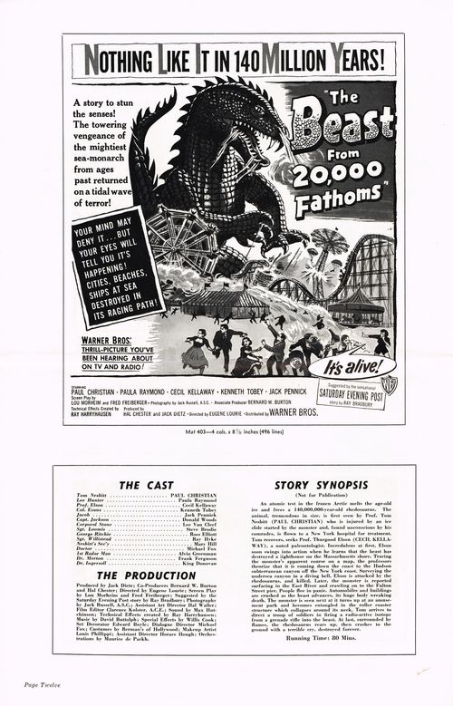 the beast from 20,000 fathoms pressbook 2