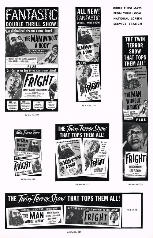 The Man Without a body and Fright Double Bill Pressbook