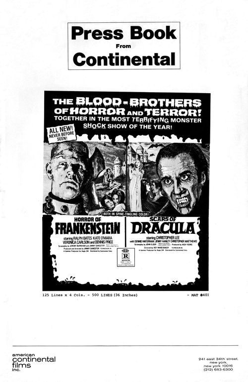 horror of frankenstein and scars of dracula pressbook