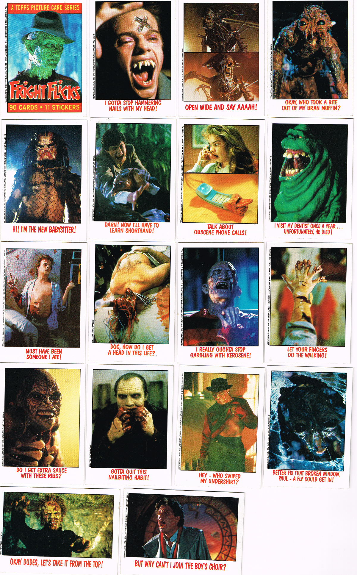 Topps Fright Flicks Trading Cards: Fronts - From Zombos' Closet