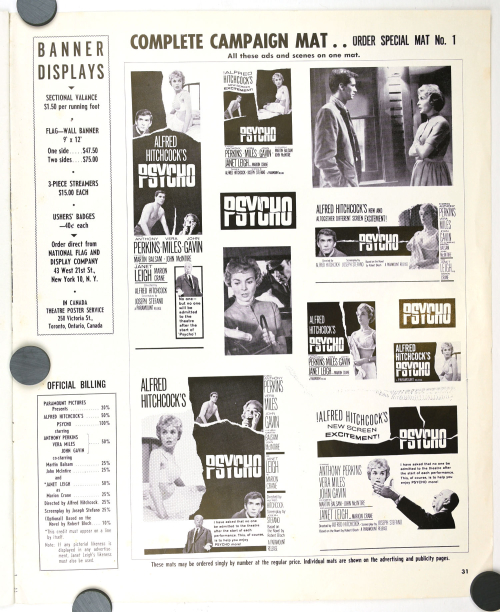 Psycho Pressbook Kit Sheet