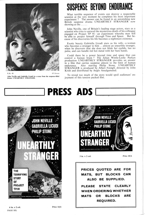 Unearthly Stranger Pressbook