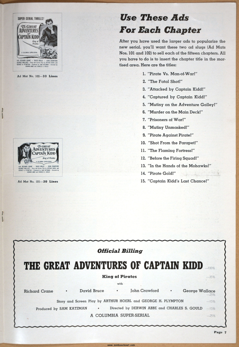 Great Adventures of Captain Kidd Pressbook 01