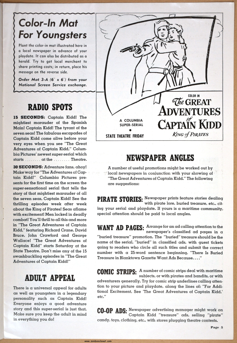 Great Adventures of Captain Kidd Pressbook 01